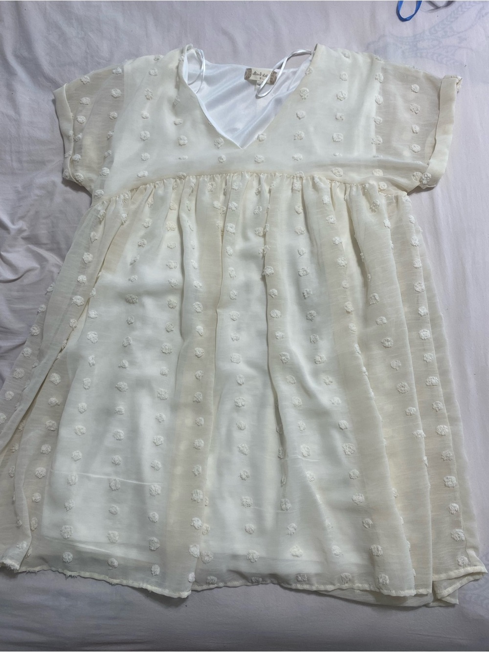 Altar'd State Ivory Dot-Textured Babydoll Dress